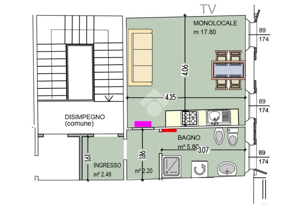 One-room apartment Via andrea costa, Carpi - floor plans 1