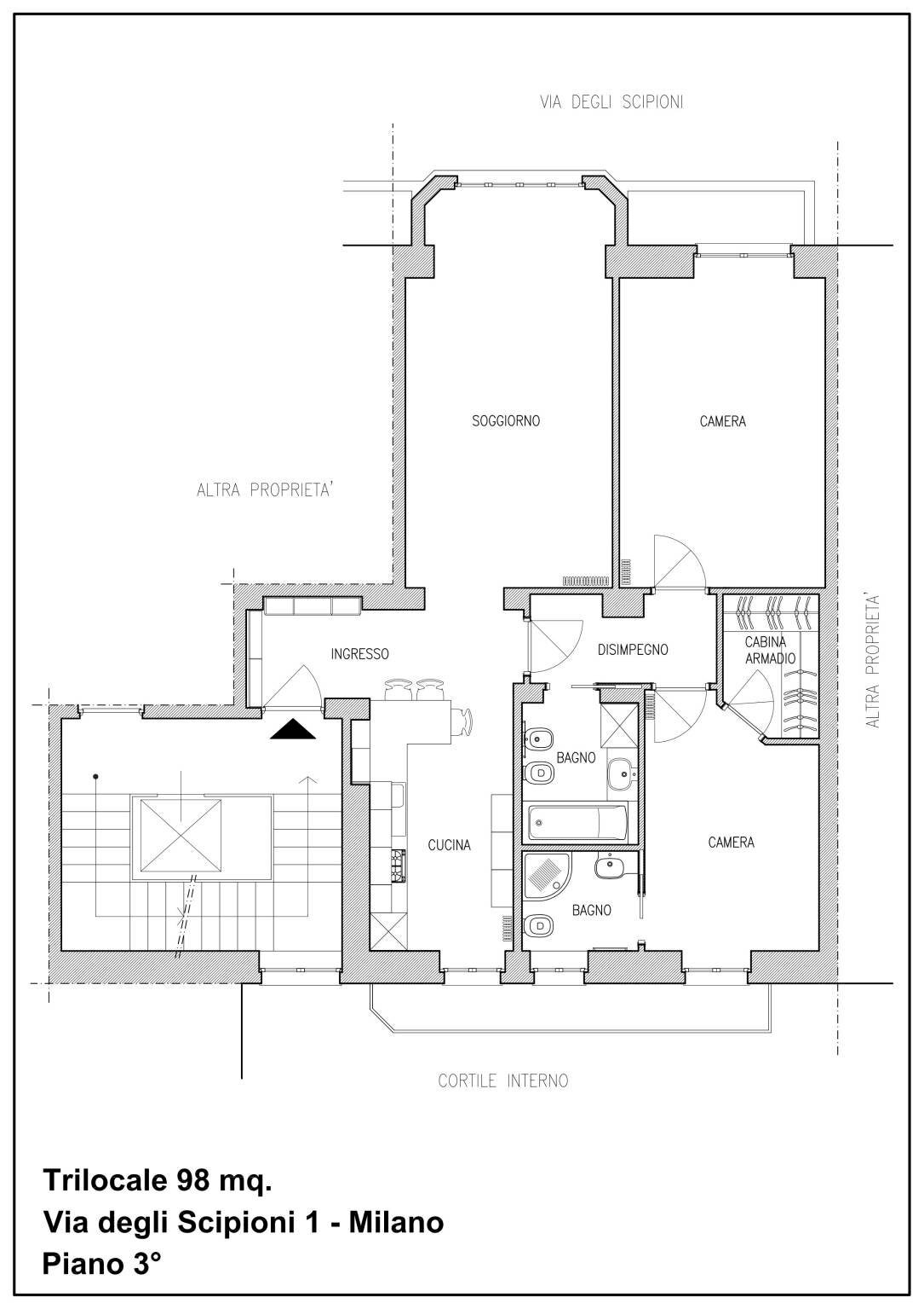 Trilocale via degli Scipioni, 1, Milano - planimetria 1