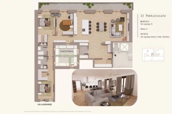 Four-room apartment via Giuseppe Luigi Lagrange 35., Torino (neighborhood Centro) - floor plans 1