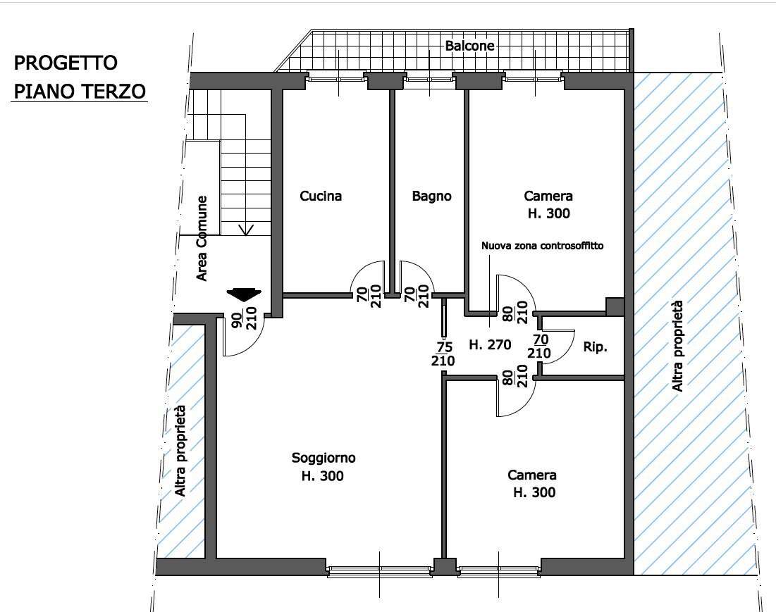 Planimetria Trilocale Ultimo Piano.png - Trilocale Via Lodovico Bertona sn, Novara - planimetria 1