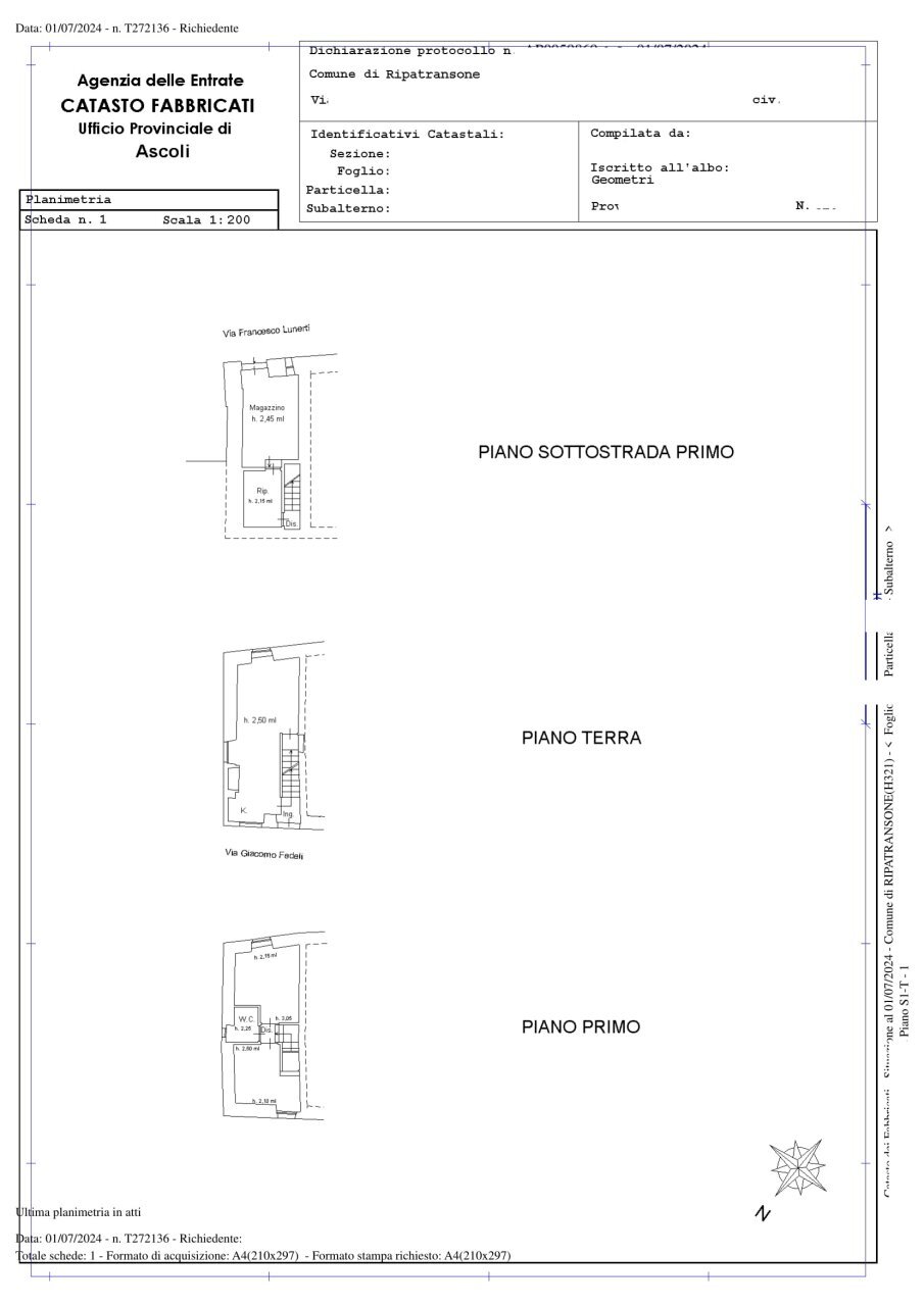 08 RIPATRANSONE CENTRO STORICO CASA CIELO TERRA DA - Casa indipendente Ripatransone - planimetria 1