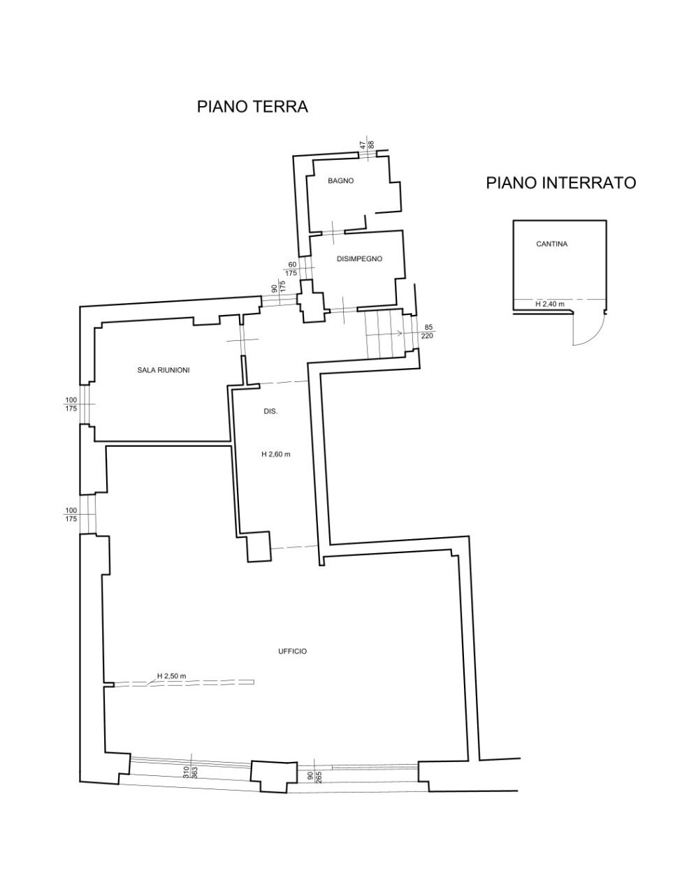 rilievo ufficio e cantina.jpg - Ufficio Via Fratelli Ugoni 32/G, Brescia - planimetria 1