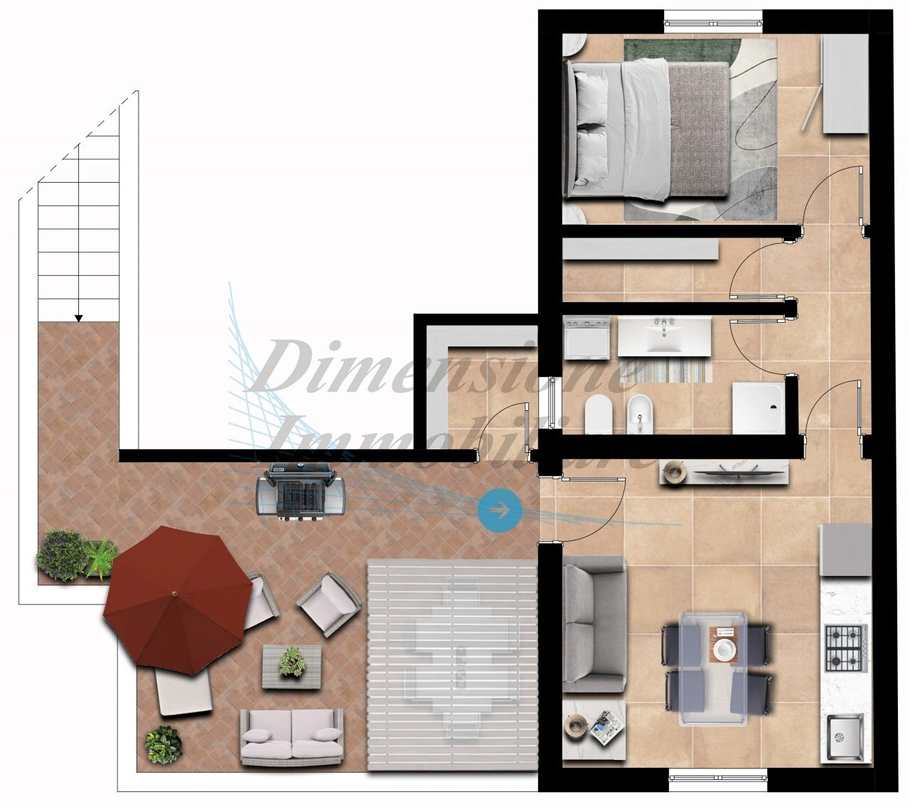 planimetria arredata.jpg - Bilocale Via del Commercio, Riparbella - planimetria 1