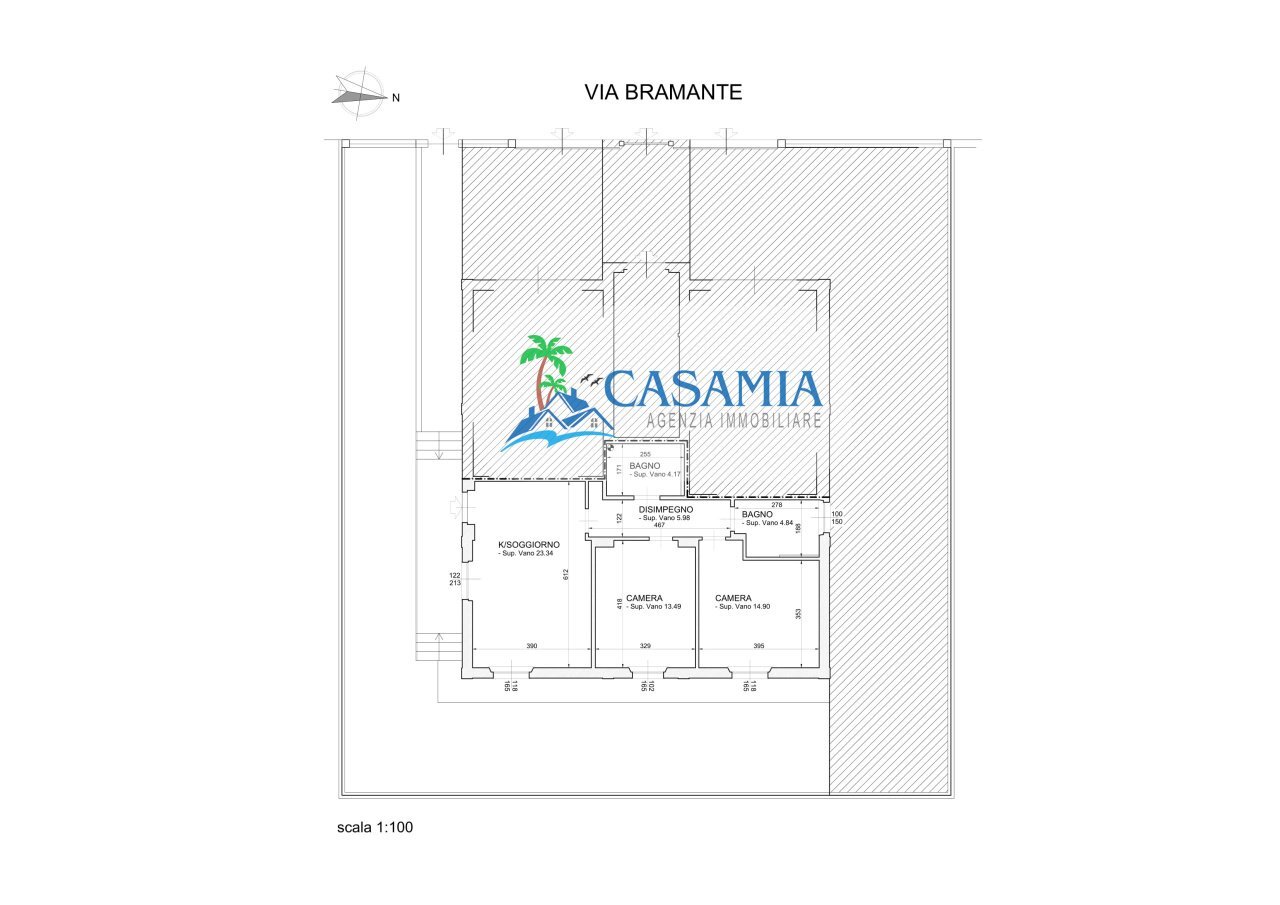 Piano terra con giardino Cupra Marittima Agenzia i - Trilocale Via Donato Bramante, Cupra Marittima - planimetria 1