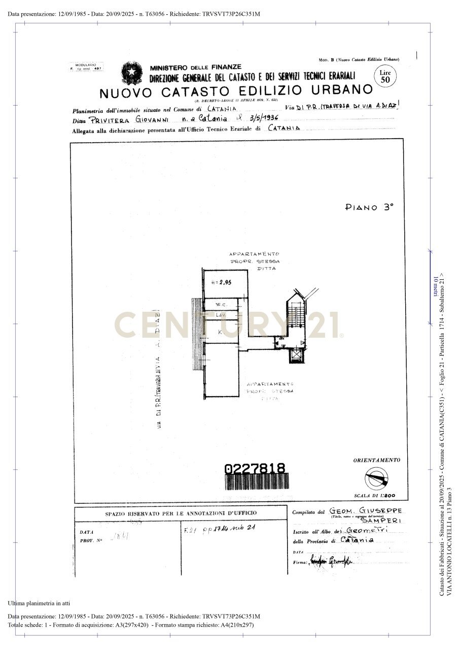 Planimetria Visura Ag. En. al 20 09 2025 Via Anton - Quadrilocale Via Antonio Locatelli 13, Catania - planimetria 1