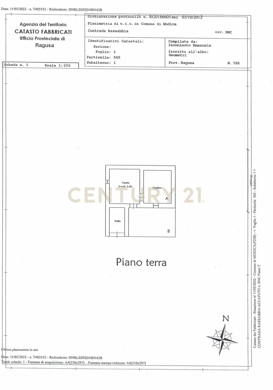 Relazione descrittiva Baglieri Giorgio fg 1 Modica - Rustico strada provinciale 104, Modica - planimetria 1