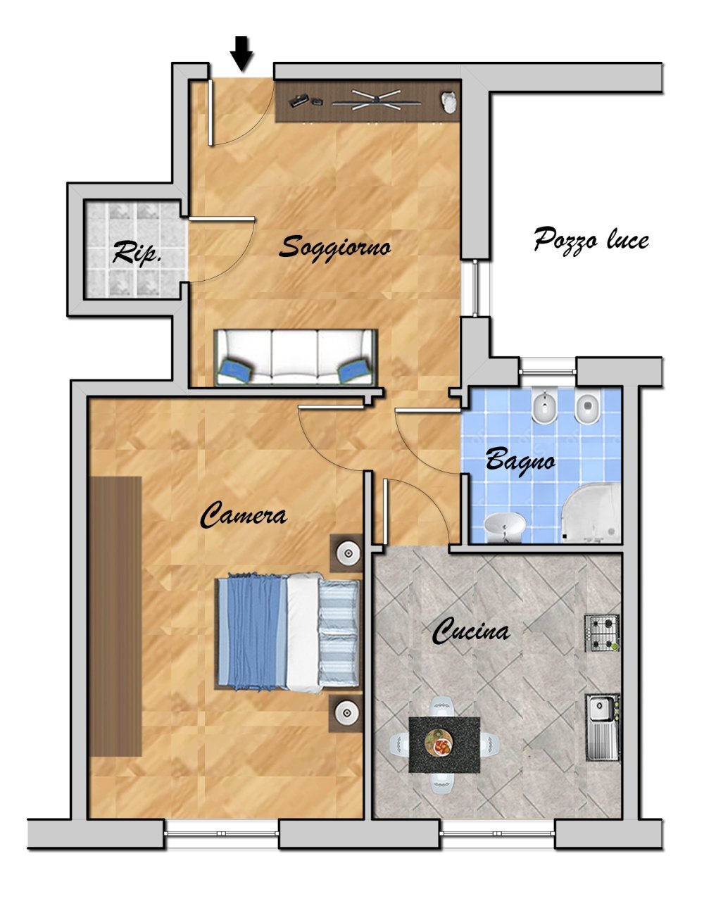 RIF. 3362 - VIA MOLFINO 6-RITT.jpg - Quadrilocale VIA MOLFINO  6, Genova - planimetria 1