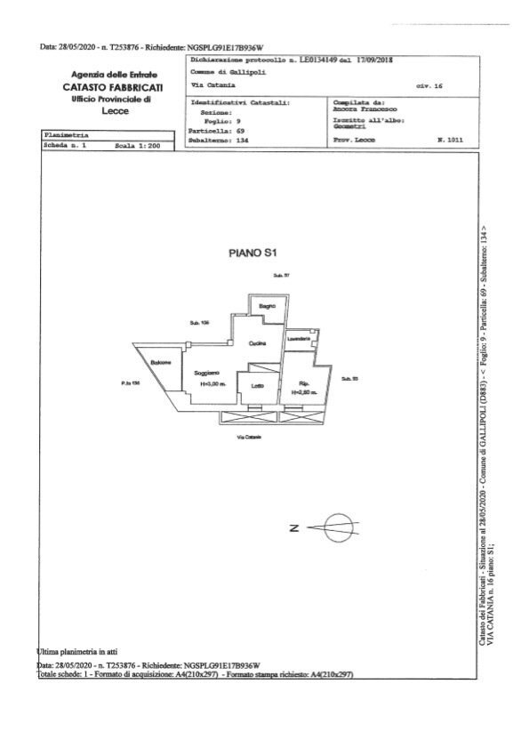 planimetria via Catania.jpg - Trilocale Via Catania 6, Gallipoli - planimetria 1