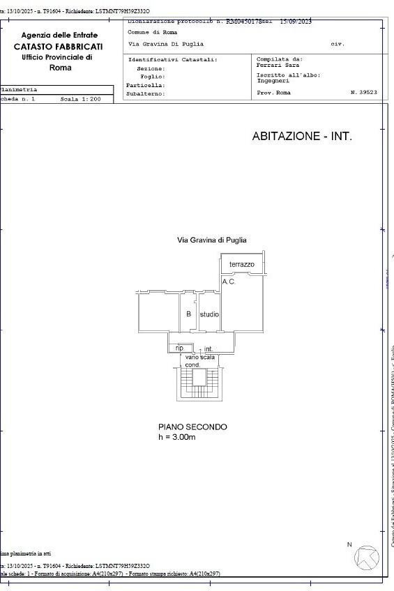 Trilocale via Gravina di Puglia, Roma - planimetria 1