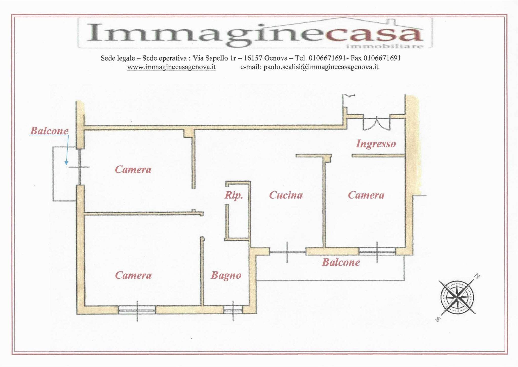 Three-room apartment via Gaspare Murtola, Genova - floor plans 1