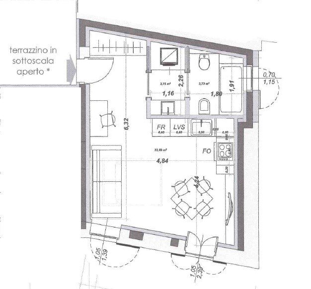 One-room apartment corso Mentone, 48, Ventimiglia - floor plans 1