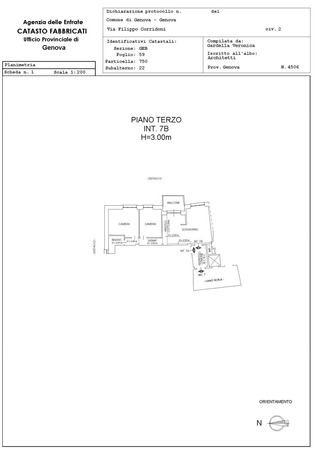 Trilocale via Monte Zovetto, Genova - planimetria 1