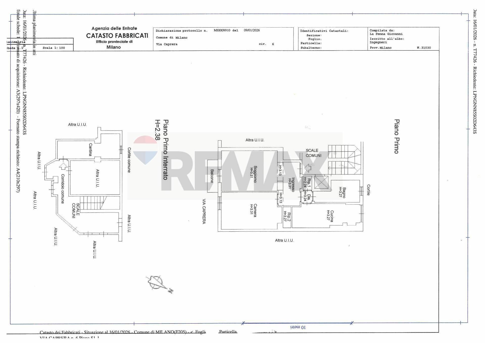 Pianta 2D - Bilocale Milano - planimetria 1