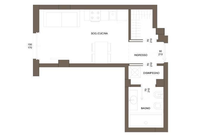 Planimetria - One-room apartment Via Paleocapa, Bergamo - floor plans 1