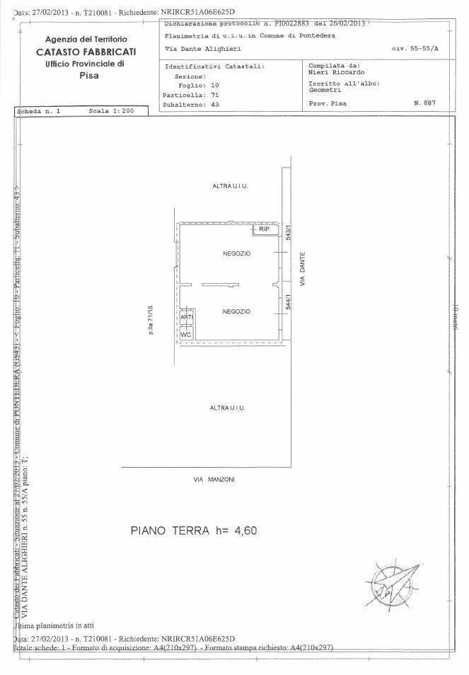Foto 6 - Locale Commerciale Via Dante Alighieri
 
52, Pontedera - planimetria 1