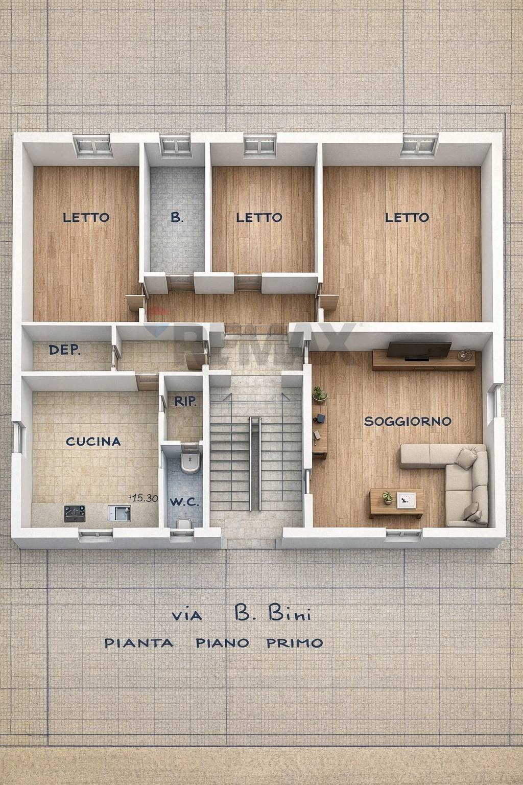Pianta 3D - Apartment via Biagio Bini
 
12, Comiso - floor plans 1