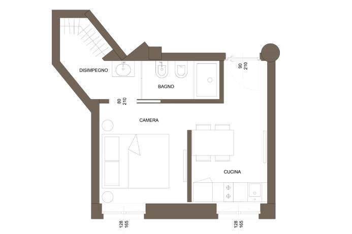 Planimetria - One-room apartment via San Benedetto, Bergamo - floor plans 1