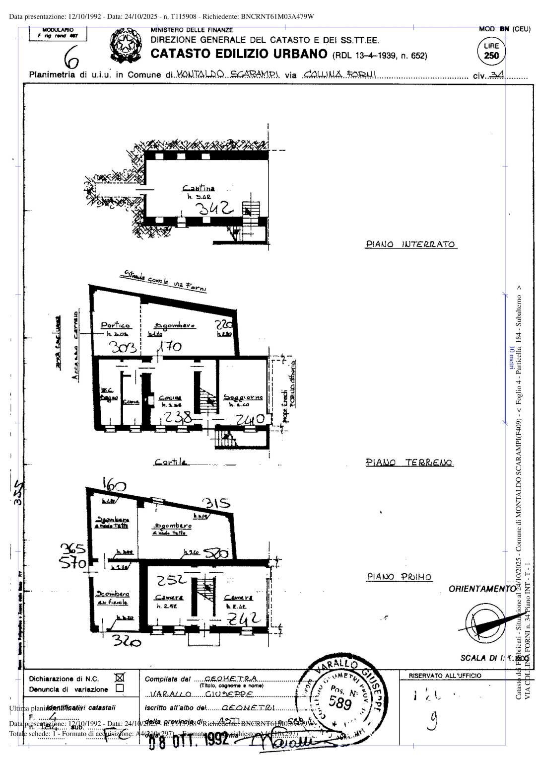 Rustico via Collina Forni, Montaldo Scarampi - planimetria 1