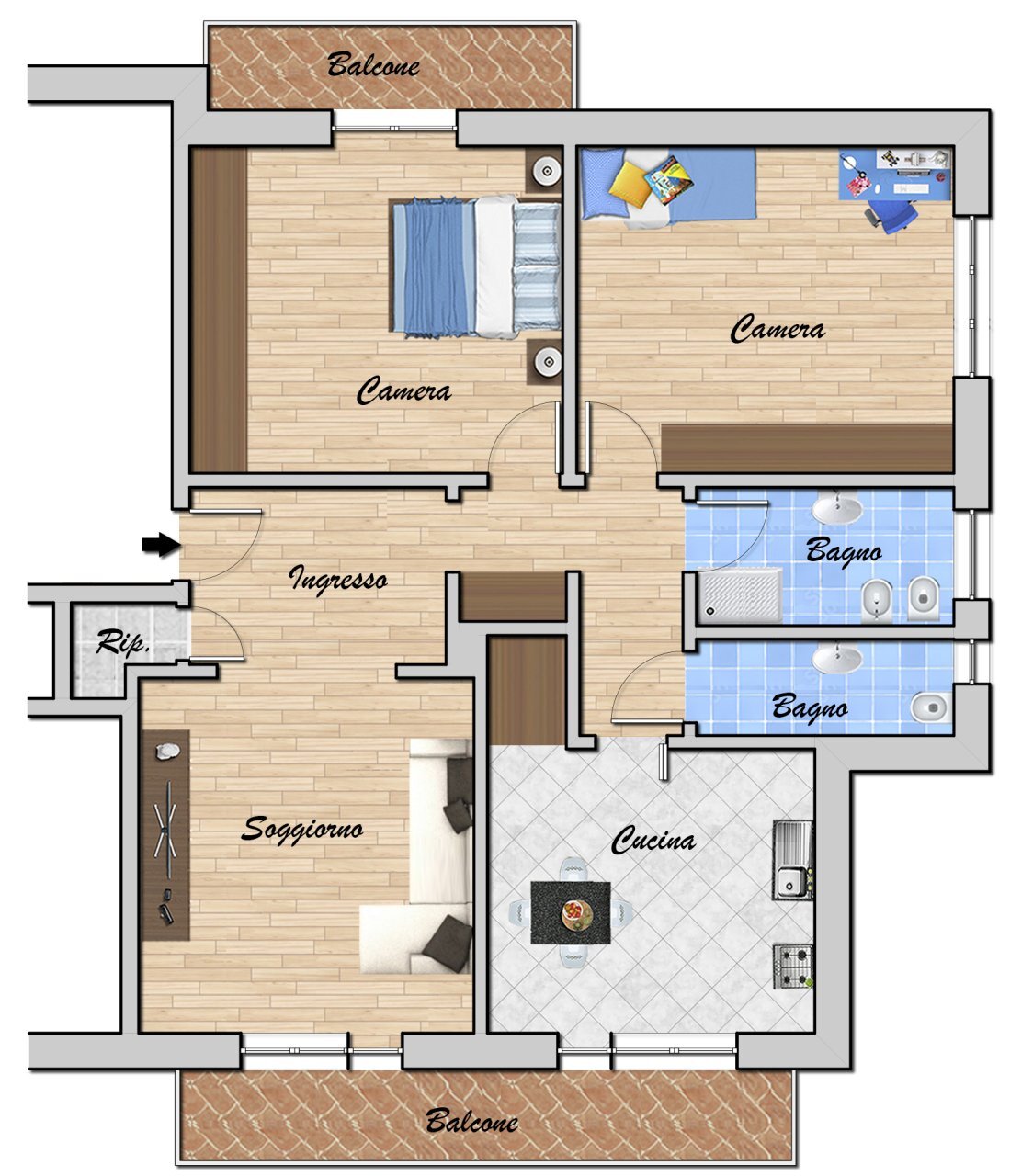 RIF. 3385 - VIA VIA SERY 14A-RITT.jpg - Appartamento VIA GIAN PIETRO SERY 14A, Genova (zona Sestri Ponente) - planimetria 1