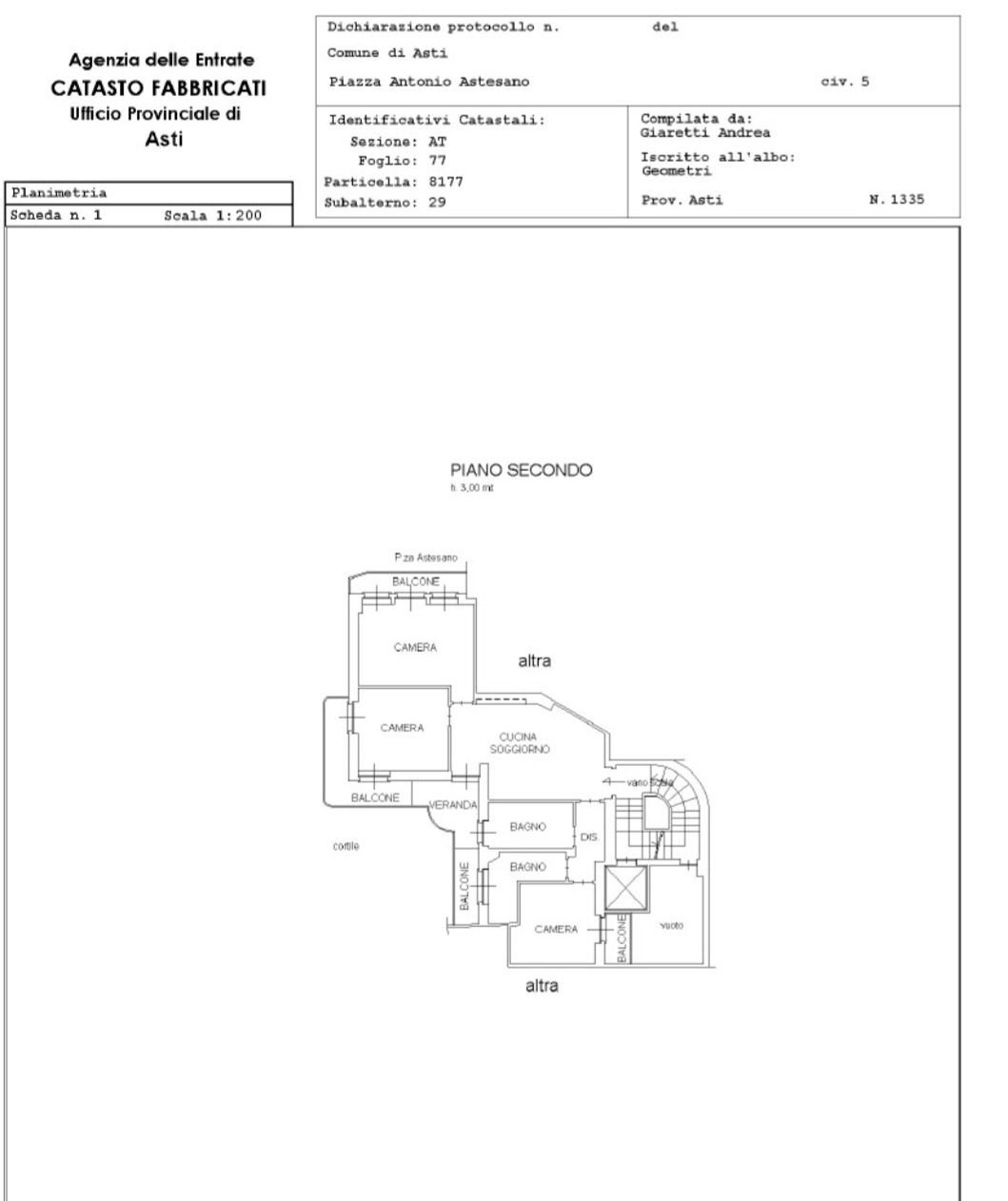 Appartamento piazza Antonio Astesano, Asti - planimetria 1
