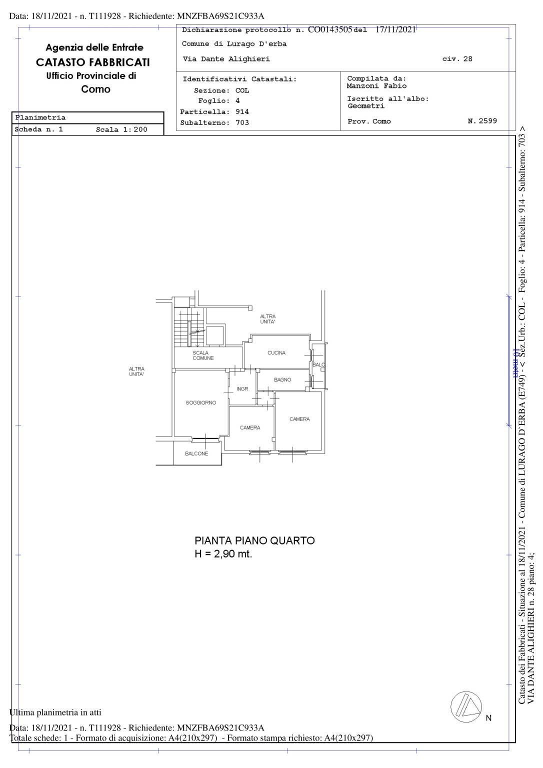 Trilocale via Dante Alighieri, 28, Lurago d'Erba - planimetria 1
