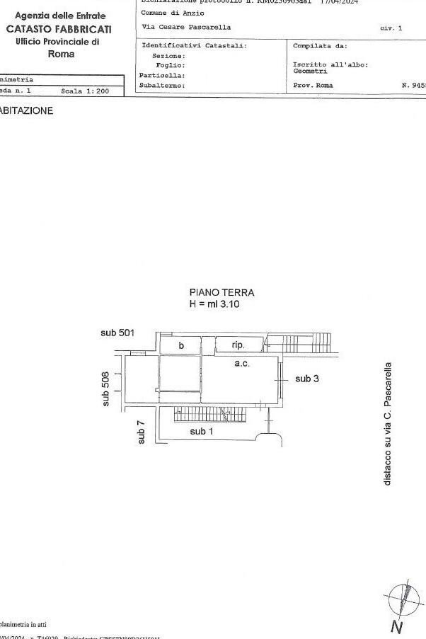 Trilocale via Cesare Pascarella, 1, Anzio - planimetria 1