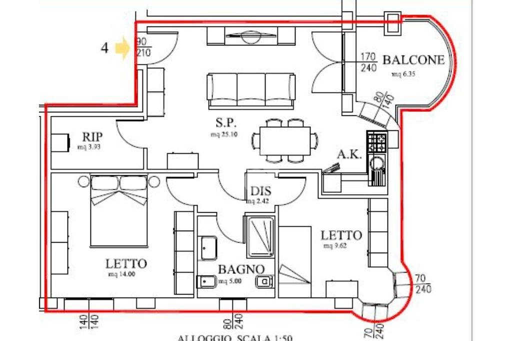 Three-room apartment Via Peschiera, Castelfranco Emilia - floor plans 1