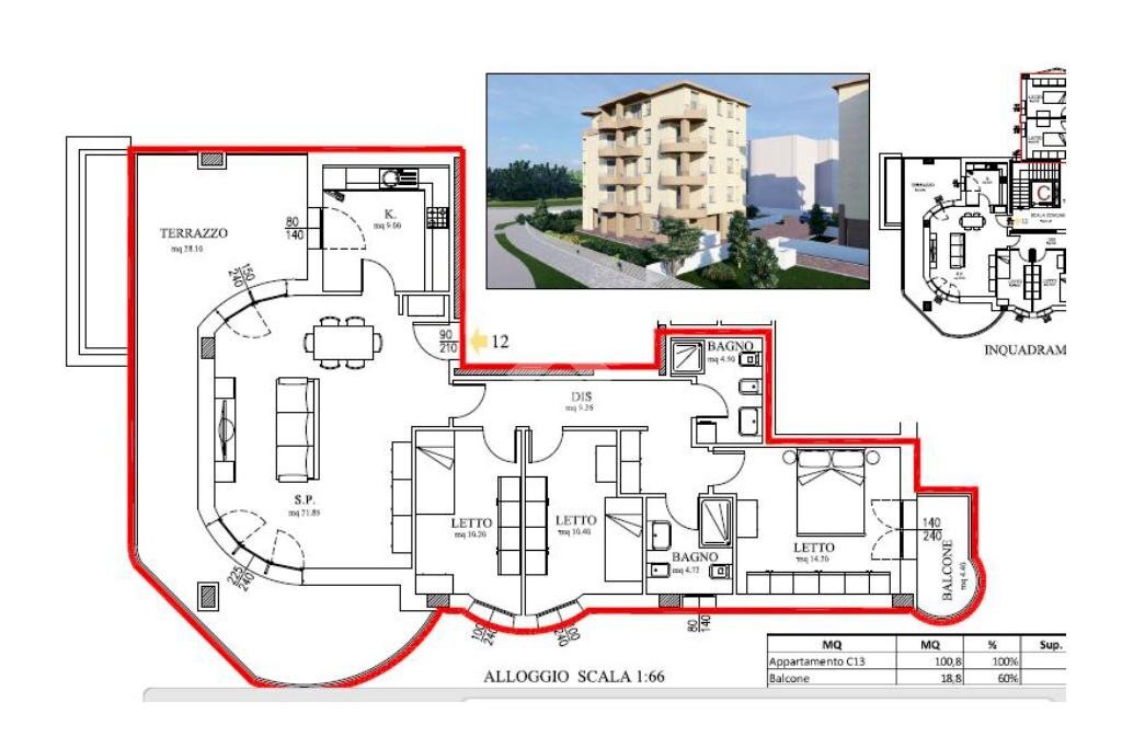 Four-room apartment Via Peschiera, Castelfranco Emilia - floor plans 1