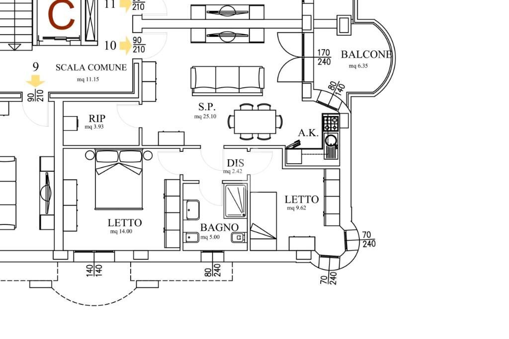 Three-room apartment Via Peschiera, Castelfranco Emilia - floor plans 1