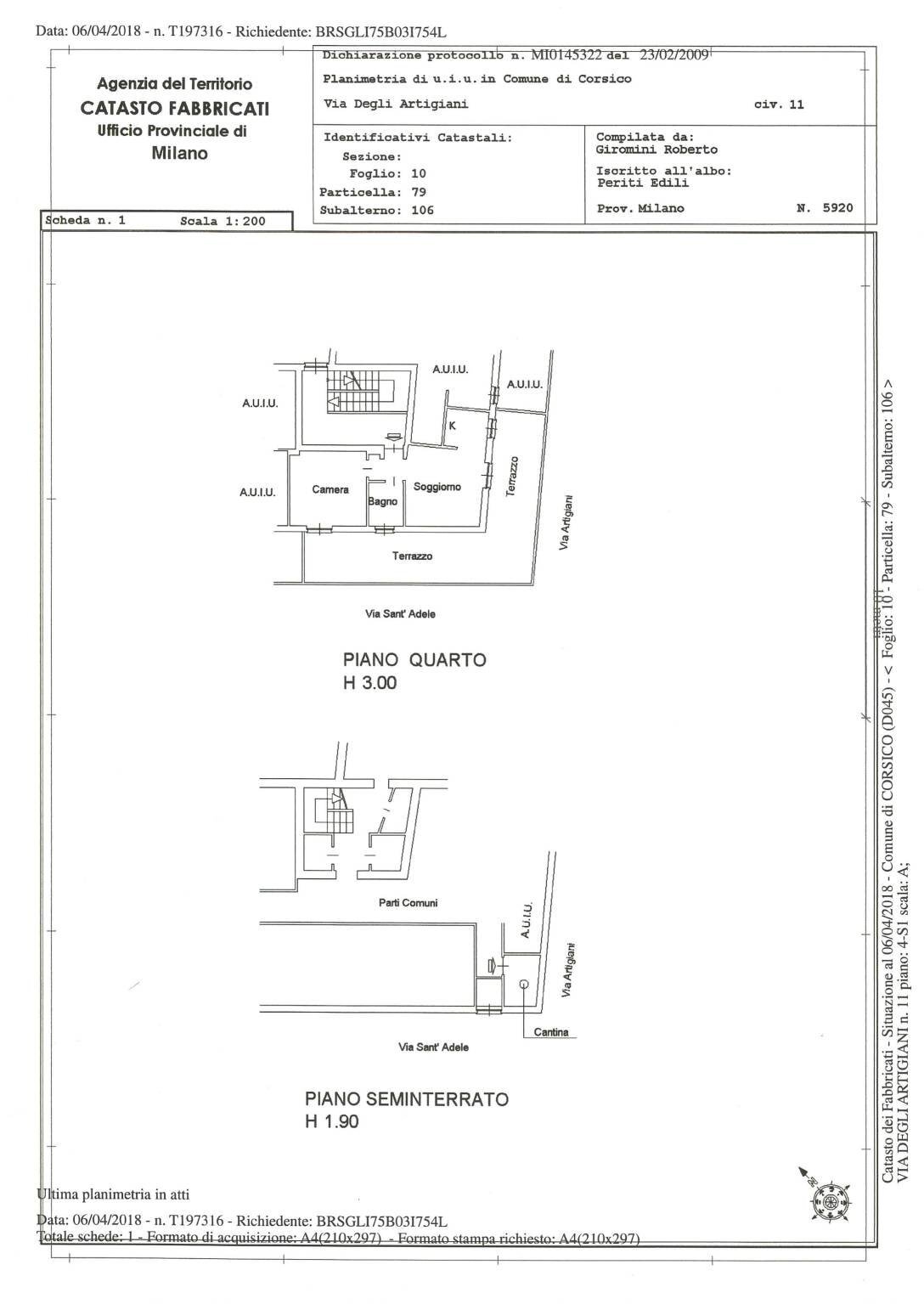 Attico via degli Artigiani, 11, Corsico - planimetria 1