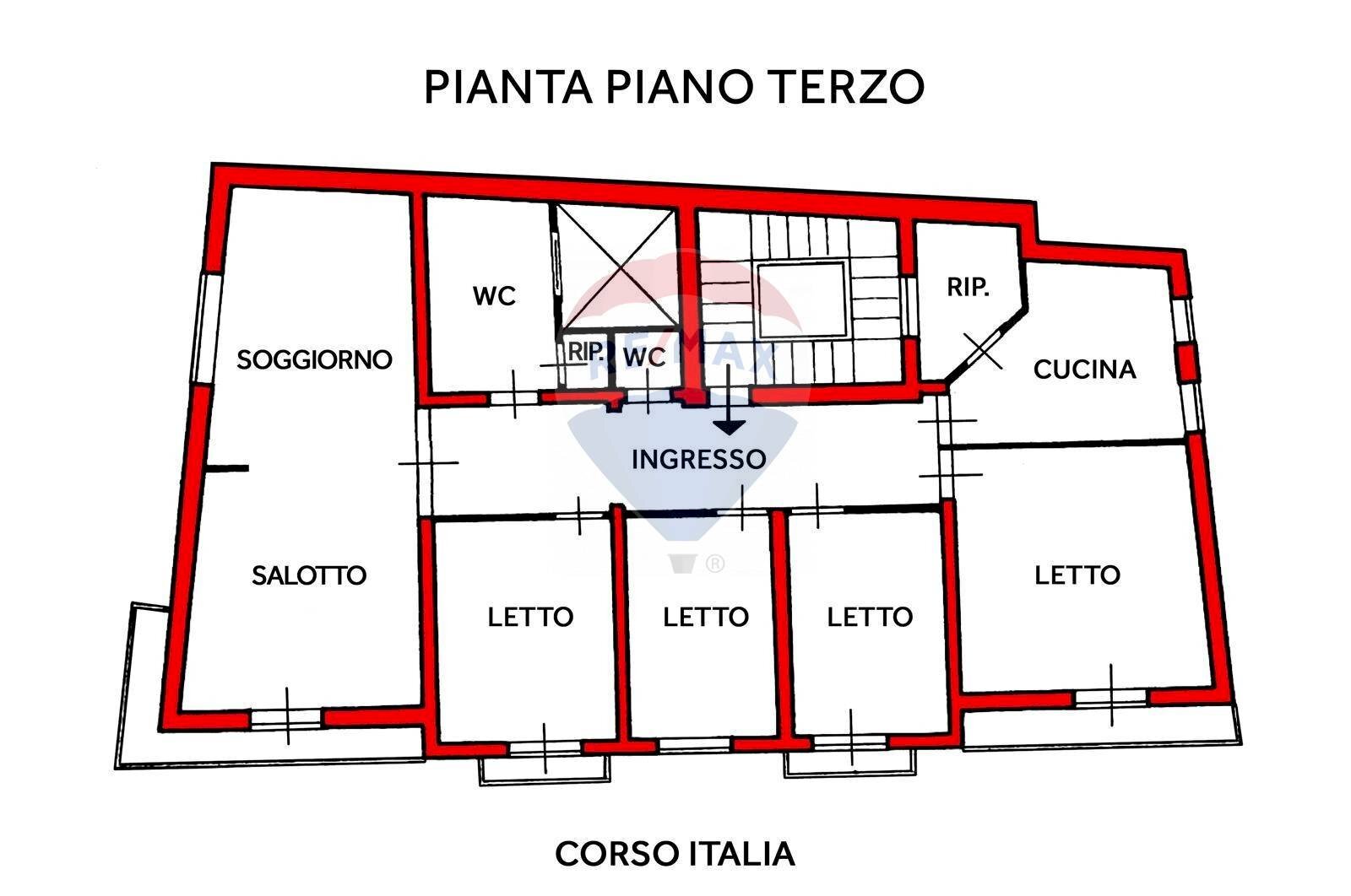 Pianta 2D - Appartamento Corso Italia
 
9, Trapani - planimetria 1