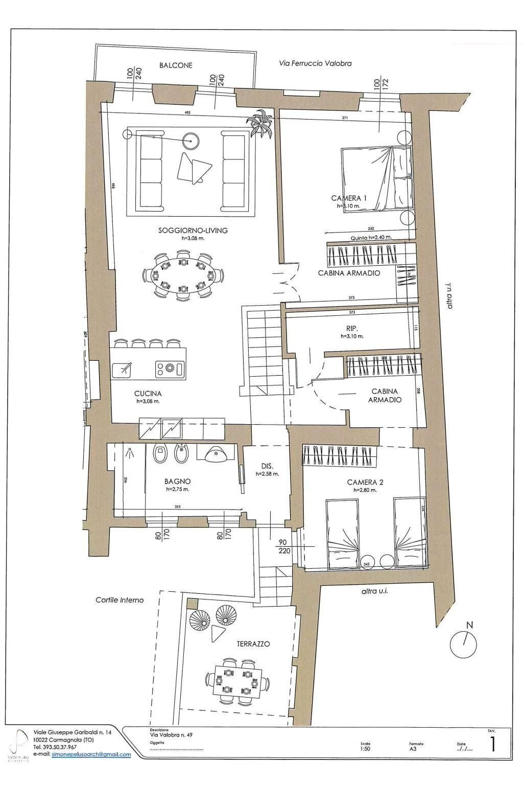 Quadrilocale via Ferruccio Valobra, 49, Carmagnola - planimetria 1