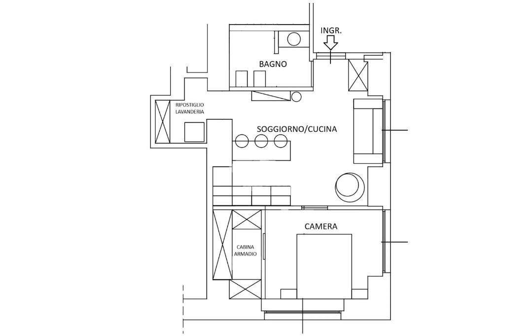 Two-room apartment Via Cicco Simonetta, Milano (neighborhood Ticinese) - floor plans 1
