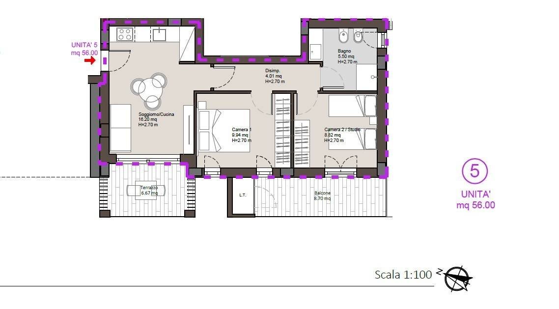 Foto 2 - Trilocale via aspromonte, Porto San Giorgio - planimetria 1