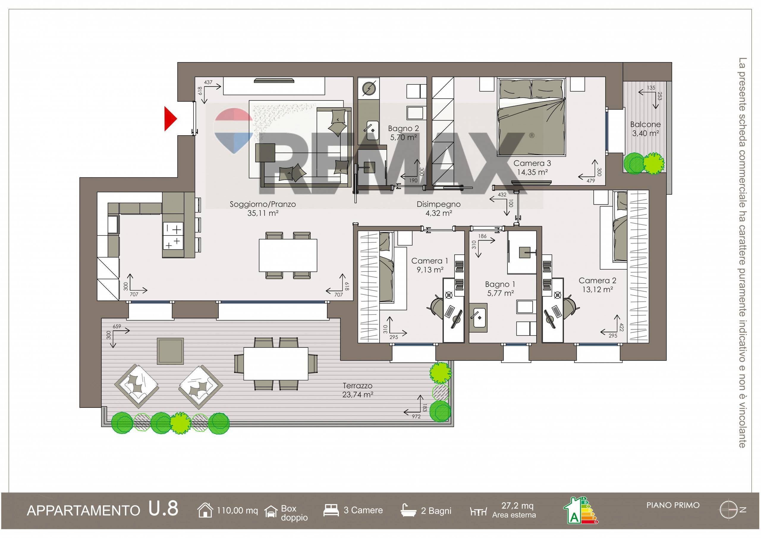 Pianta 2D - Quadrilocale via luigi nono, Cornate d'Adda - planimetria 1