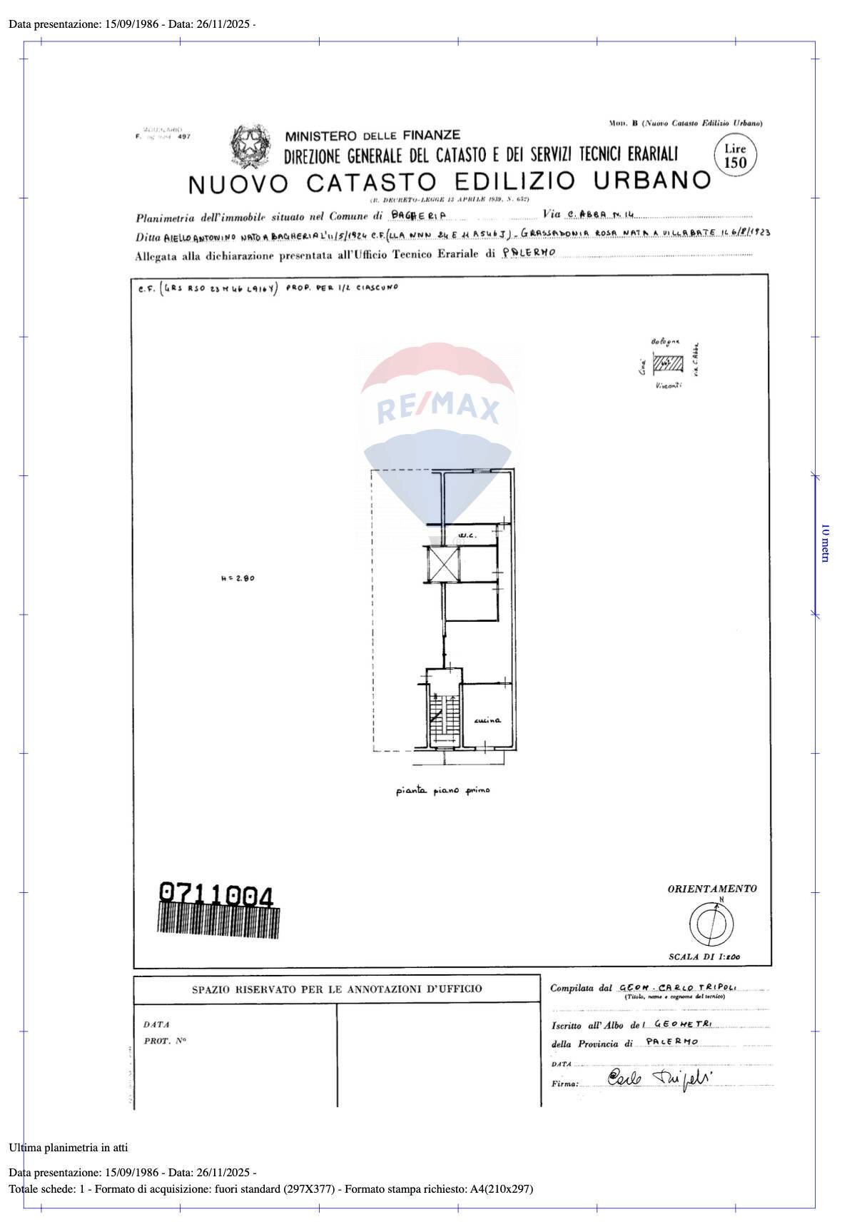 Pianta 2D - Appartamento Via Cesare Abba
 
14, Bagheria - planimetria 1