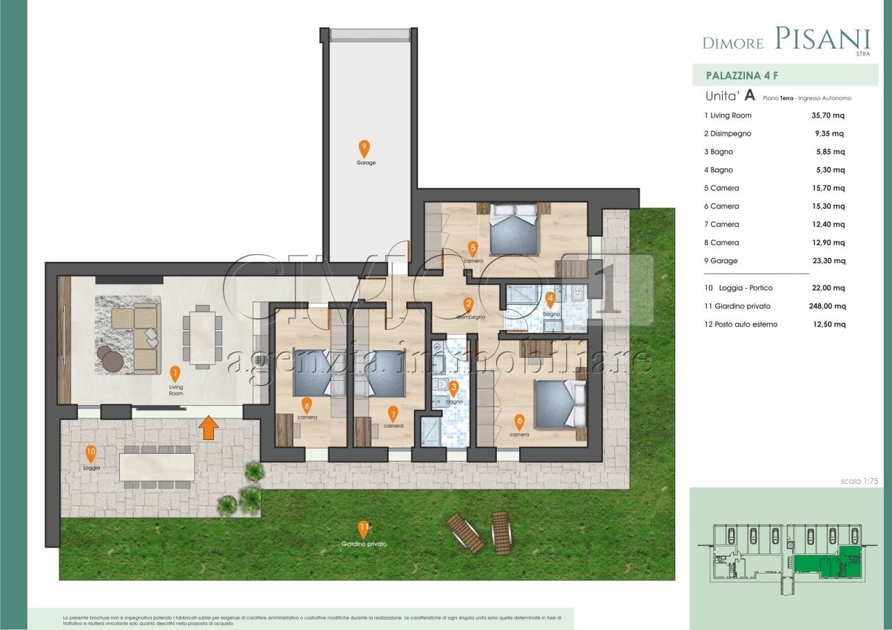 QUADRICAMERE CON GIARDINO - Appartamento Via C. Cavour, Vigonza - planimetria 1