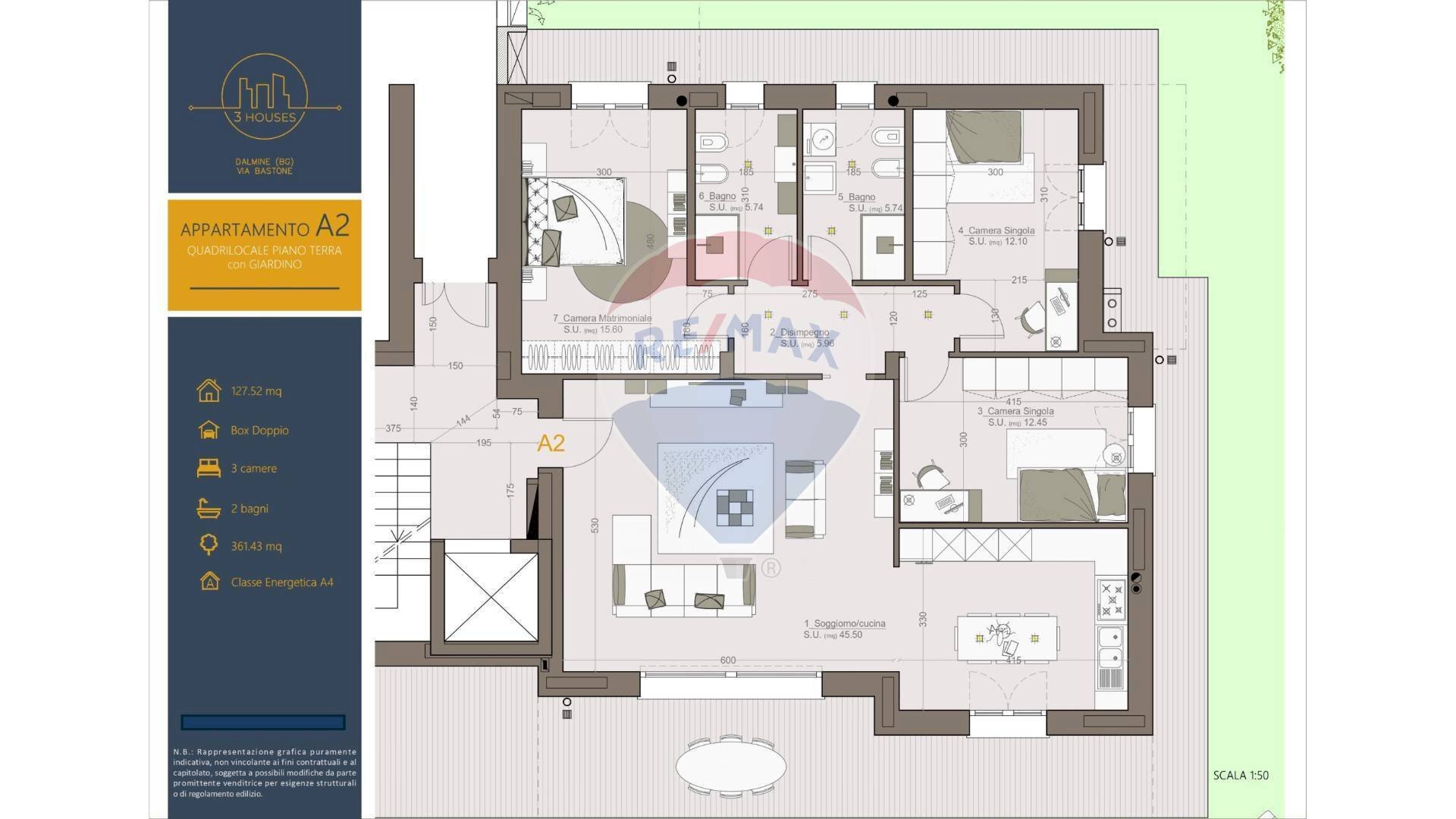 Pianta 2D - Quadrilocale Via Bastone, Dalmine - planimetria 1