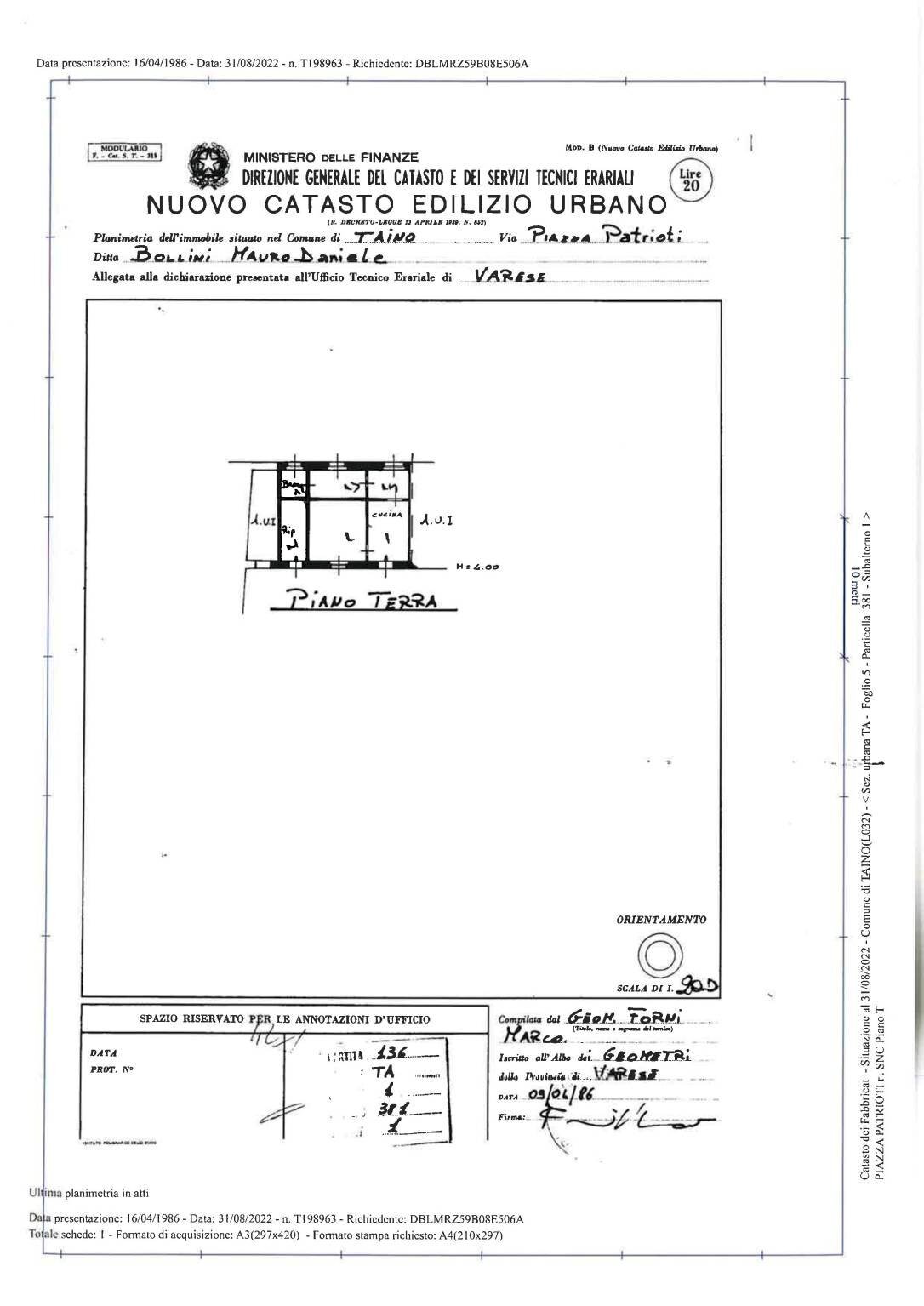 Three-room apartment piazza Patrioti, Taino - floor plans 1