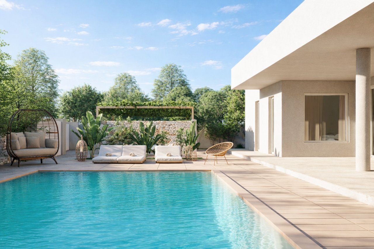 Piscina e relax in giardino elegante.png - Villa Via Rodi Garganico 2, Lecce - foto 1