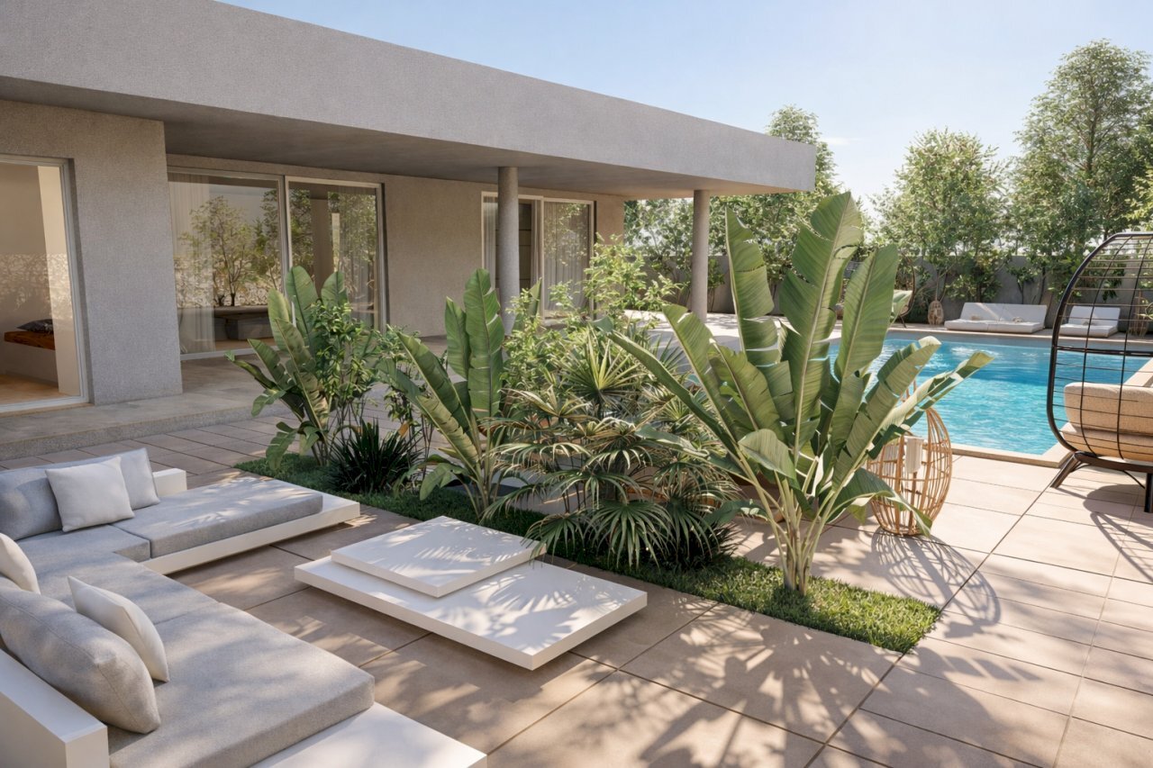 Spazio esterno moderno con piscina.png - Villa Via Rodi Garganico 2, Lecce - foto 2