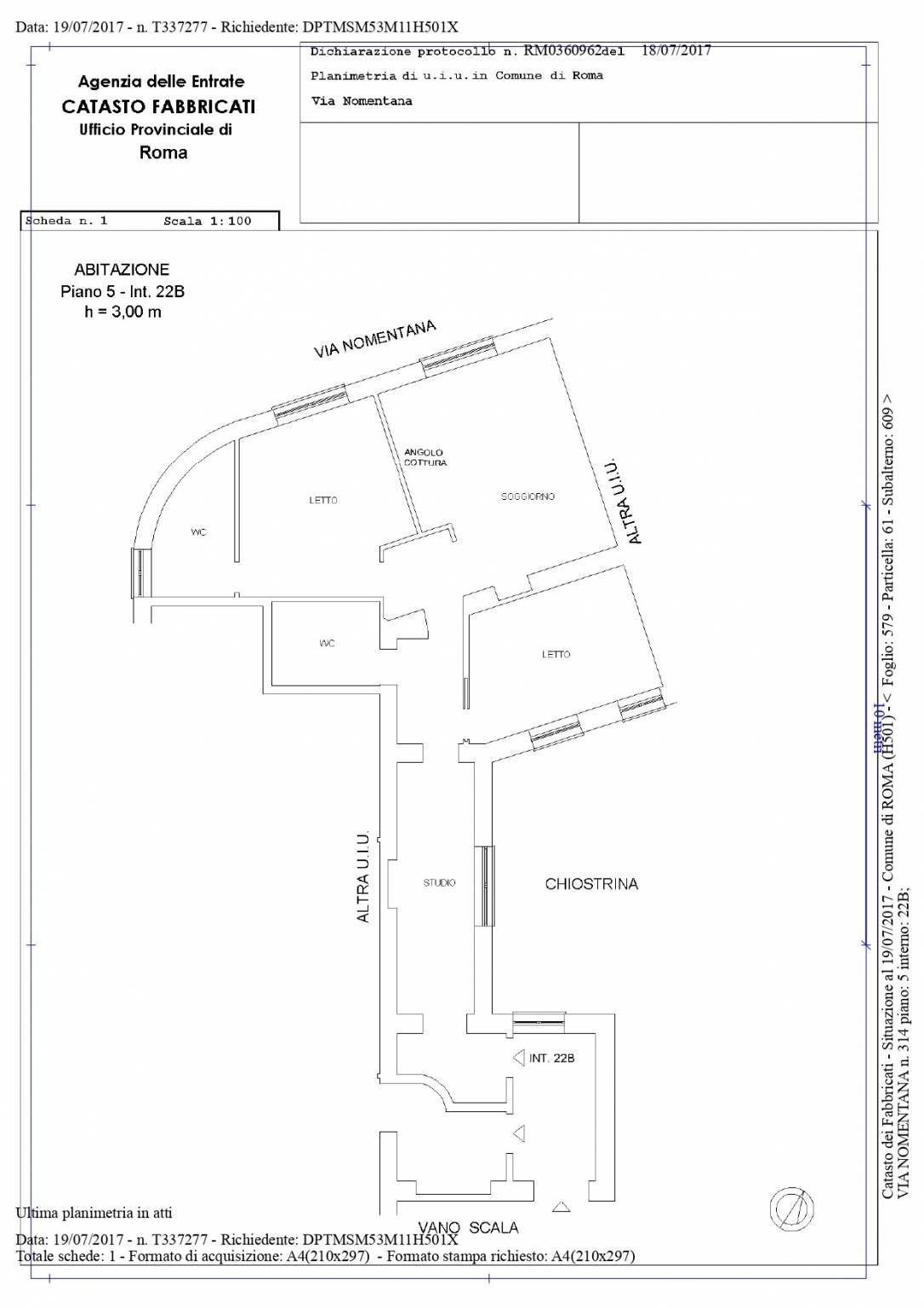 Trilocale via Nomentana, Roma - planimetria 1