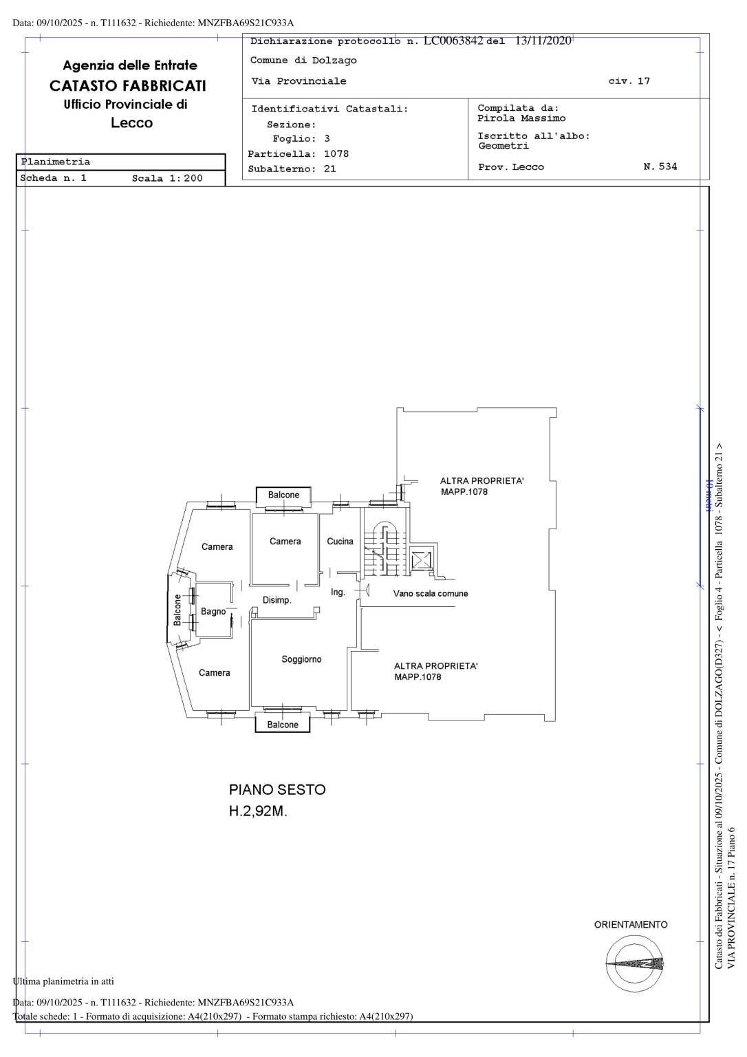 Four-room apartment via Provinciale, 63, Dolzago - floor plans 1