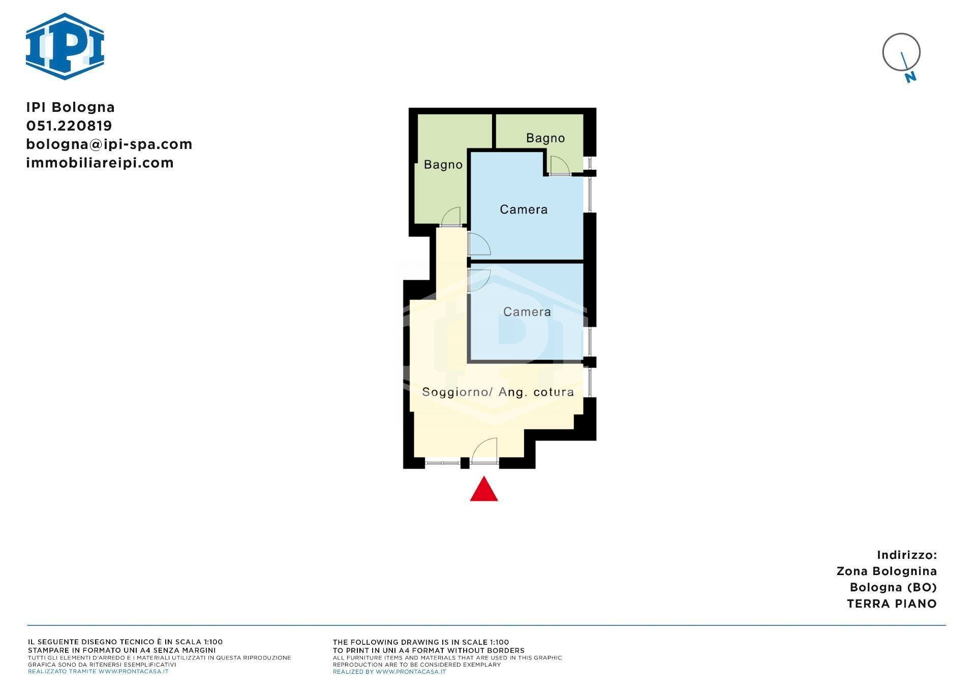 Trilocale Via Otello Bonvicini, Bologna (zona Bolognina) - planimetria 1