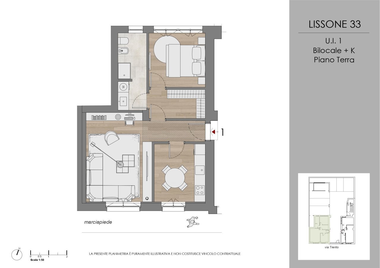 Planimetria UI 1_PT - Two-room apartment Via Trento  33, Lissone - floor plans 1