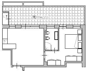 planimetria con arredi.jpg - Bilocale Via Guglielmo Petroni 38, Roma (zona Casal Boccone) - planimetria 1