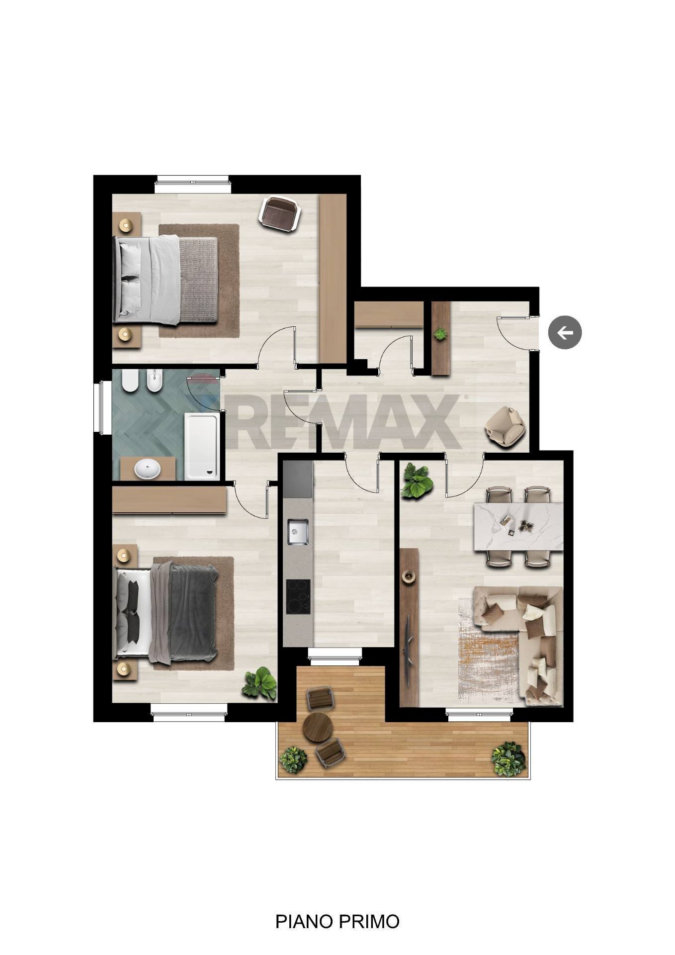 Pianta 2D - Trilocale Via Torino
 
65, Rozzano - foto 2