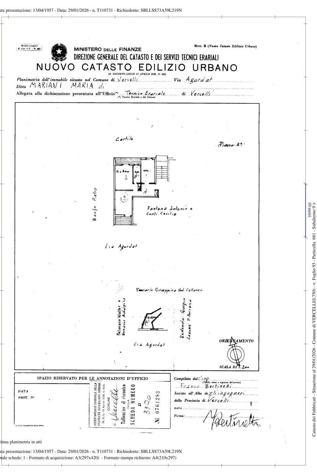Trilocale via Agordat, 18, Vercelli - planimetria 1