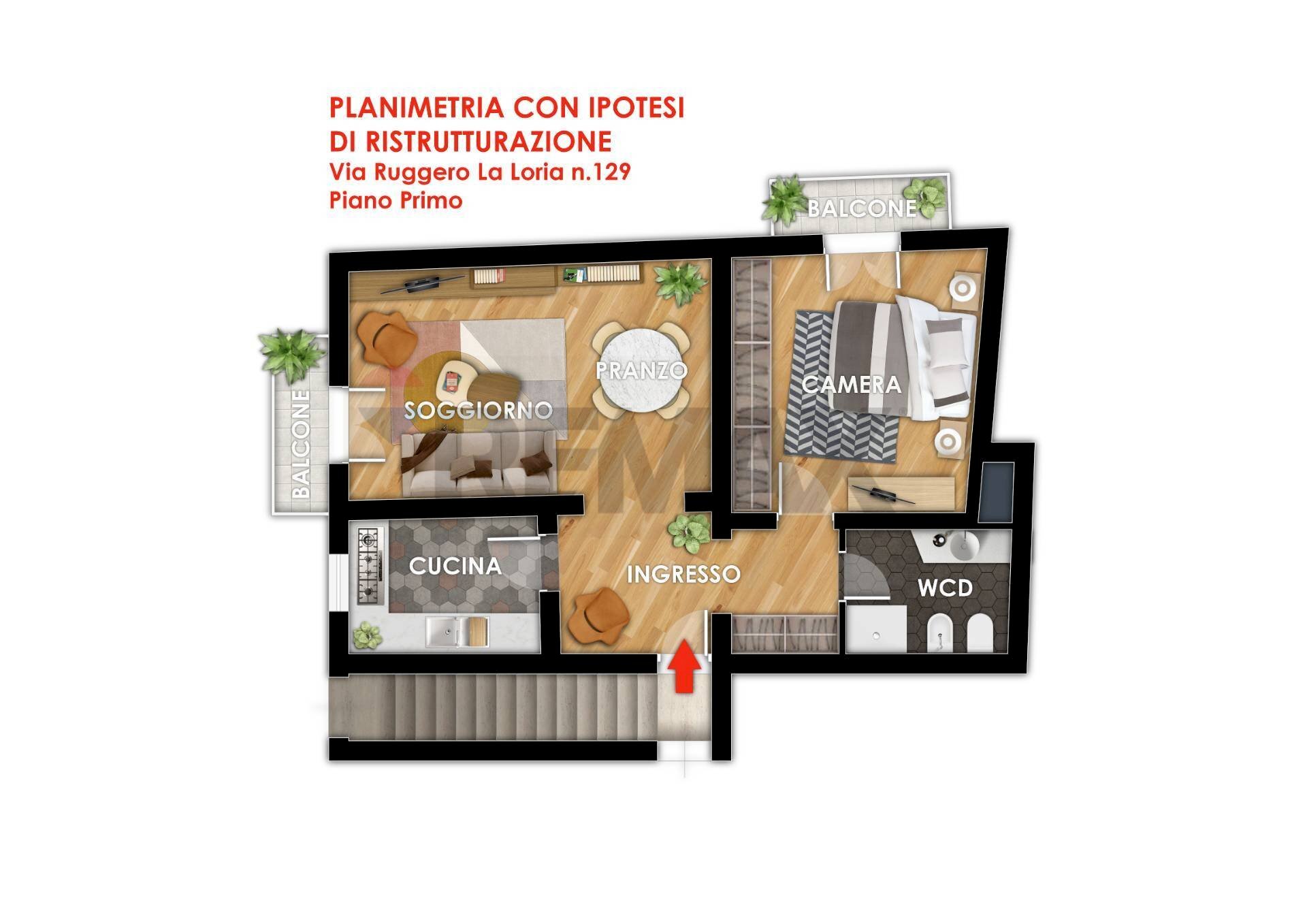 Pianta 2D - Three-room apartment Via Ruggero Loria
 
129, Palermo - floor plans 1