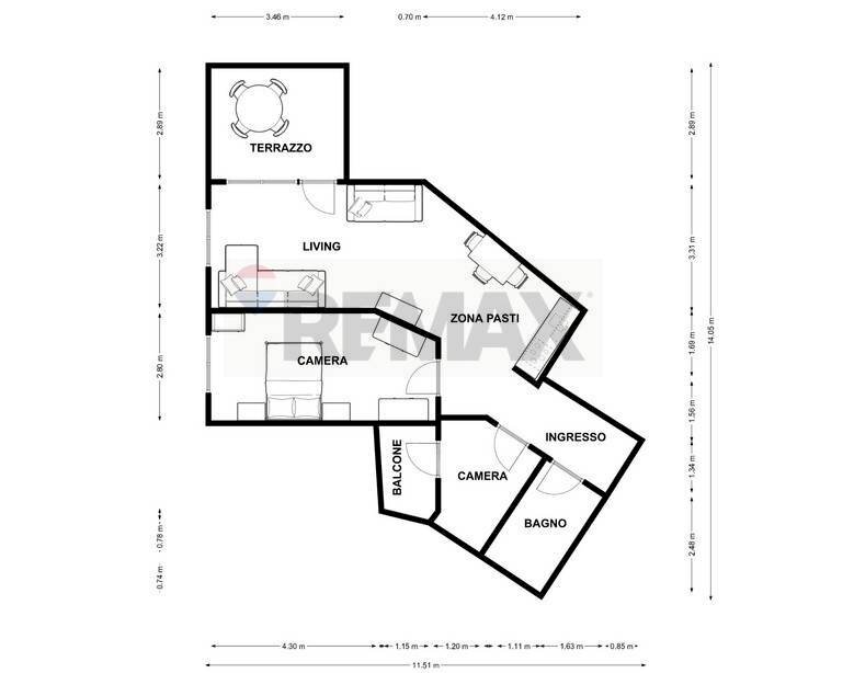 Pianta 2D - Trilocale Artogne - planimetria 1